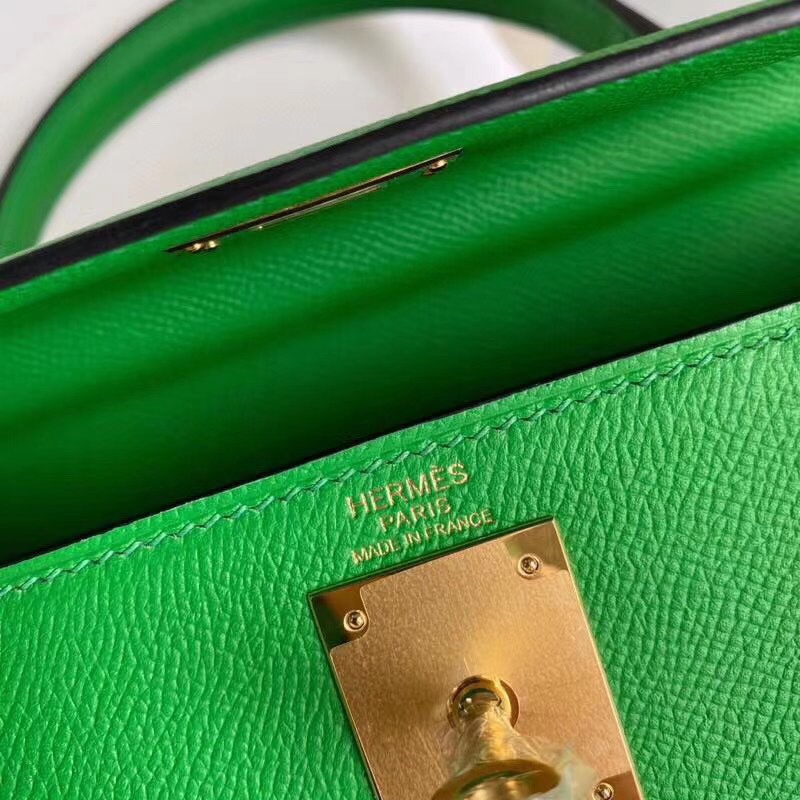 Hermes Kelly 28cm Handbag Shoulder Bag in Green Bombou Epsom Leather